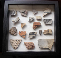 Pueblo Culture, Pottery Sherds, pre-1600, Shadowbox